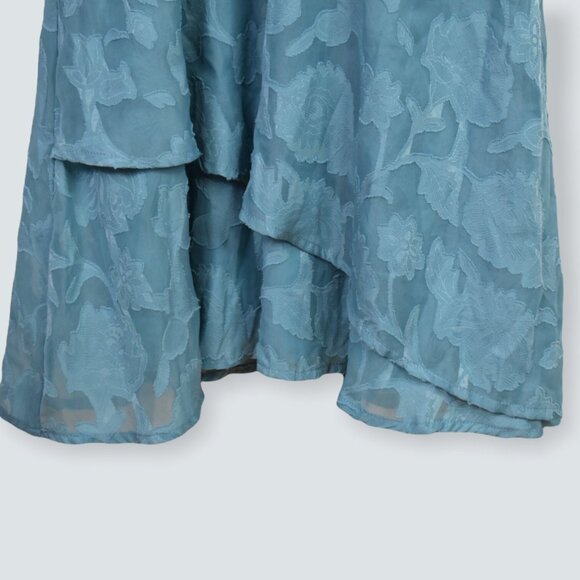 Teeze Me Dress 11/12 Womens Halter Sleeveless Ruffle Layer Floral Print Blue - Picture 2 of 11